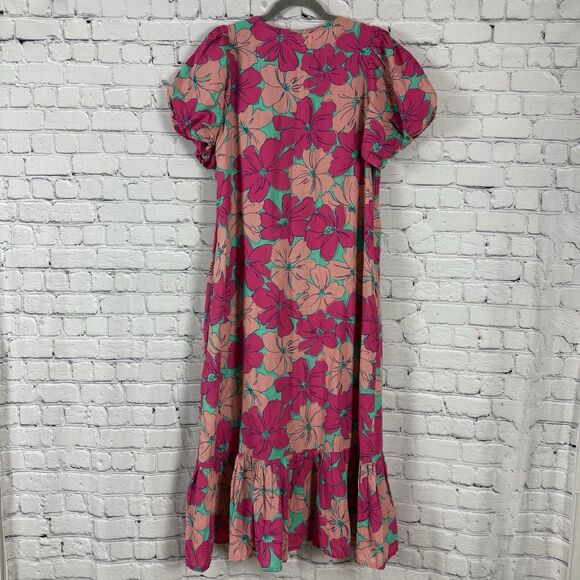 The Odells x Oh Joy Julia Maxi Dress Pink Floral Hibiscus Puff Sleeves Size S - Picture 9 of 12